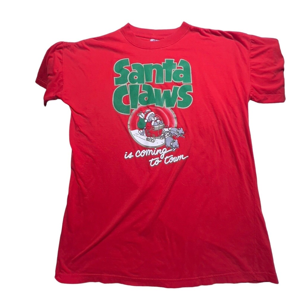 Club Bed Shirt Red Santa‎ Claws Cat Christmas T Shirt One Size Fits All